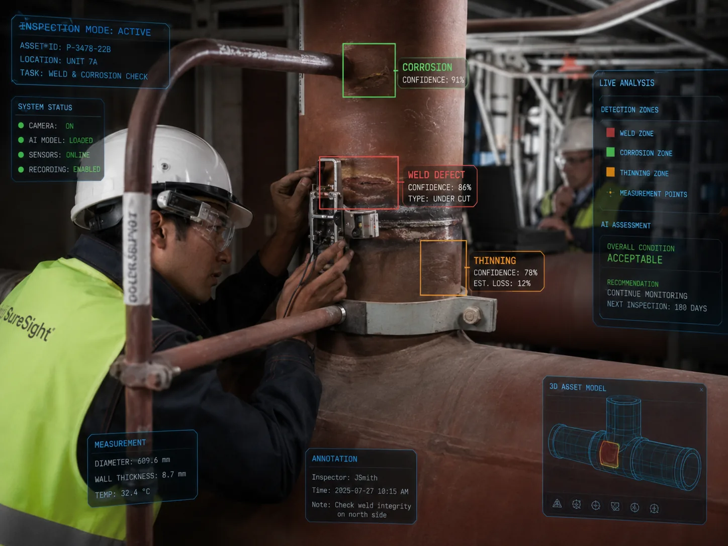 SureSight computer vision overlaid on a weld measurement