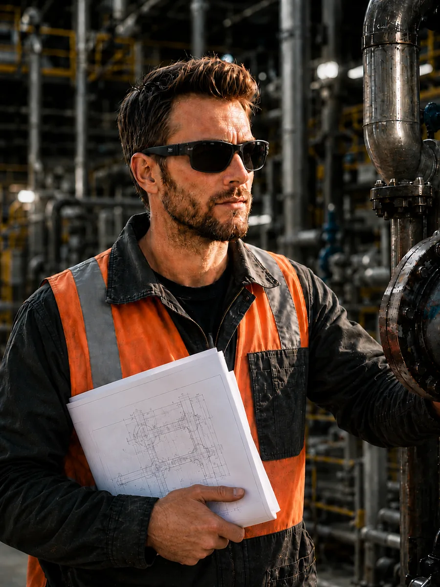 An inspector wearing SureSight-enabled sunglasses with an integrated camera