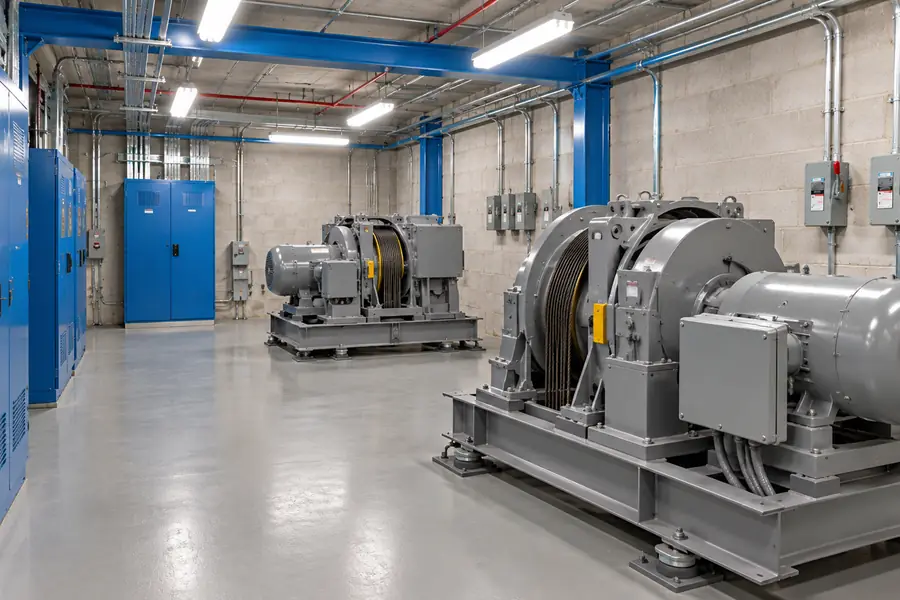 Elevator traction machines and controller cabinets in a machine room
